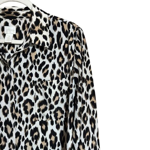 Chicos Top Womens XL 3 Multicolor Animal Print Collared Button Up Blouse - Picture 3 of 9
